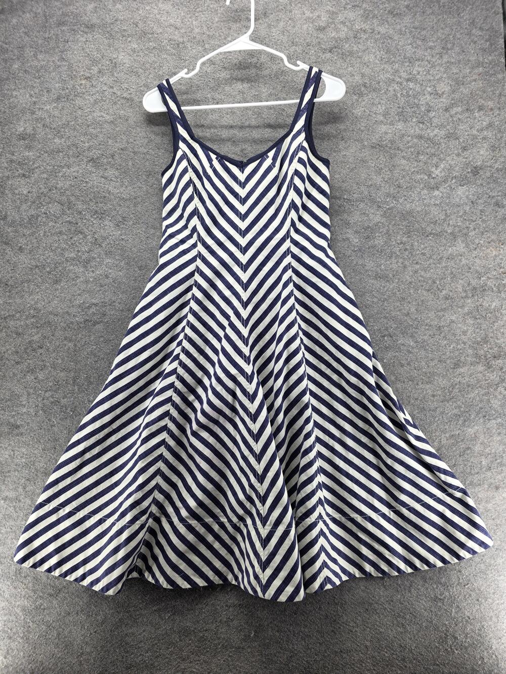Talbots Dress Womens 2 Navy White Fit & Flare Chevron Stripe Sleeveless Sundress